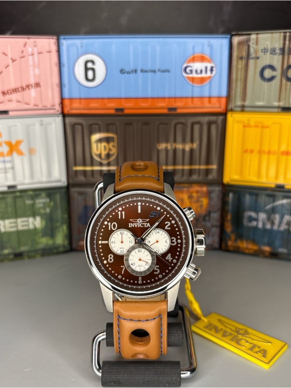 Invicta S1 Rally Dial Chronograph Watch with Tan Leather Strap